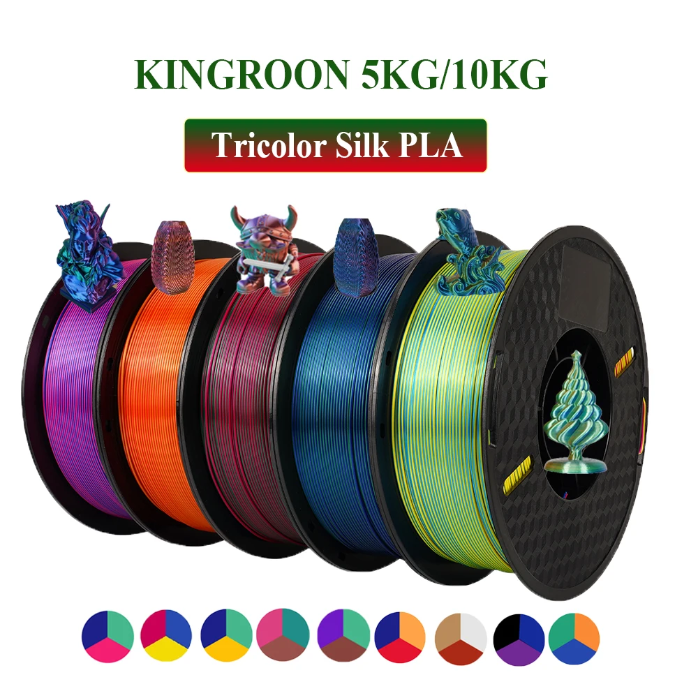 5KG/10KG Tricolor Silk PLA 3D Printer Filament 3 Color 1.75mm 3D Printing Plastic Materials 1KG Spool No Bubble Multicolor