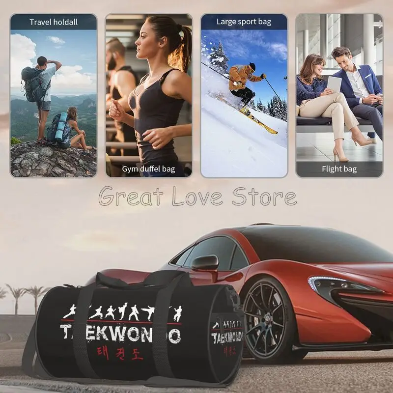 한국 태권도 라운드 여행 더플백 무술 야외 스포츠 체육관 가방 대형 여행 훈련 프린트 핸드백 피트니스 가방