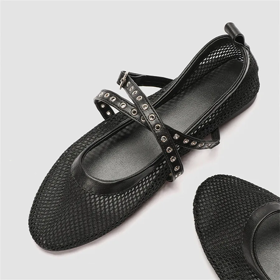 Luksusowe damskie siatkowe baletki drążą paski Mary Janes mokasyny buty do tańca letnie buty do chodzenia damskie sandały Espadryle