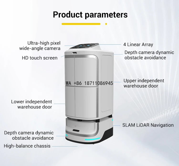 Advanced Hotel Service Waiter Mobile Customer Service Robot Fast Charging Battery Obstacle Avoidance IP65 100KG
