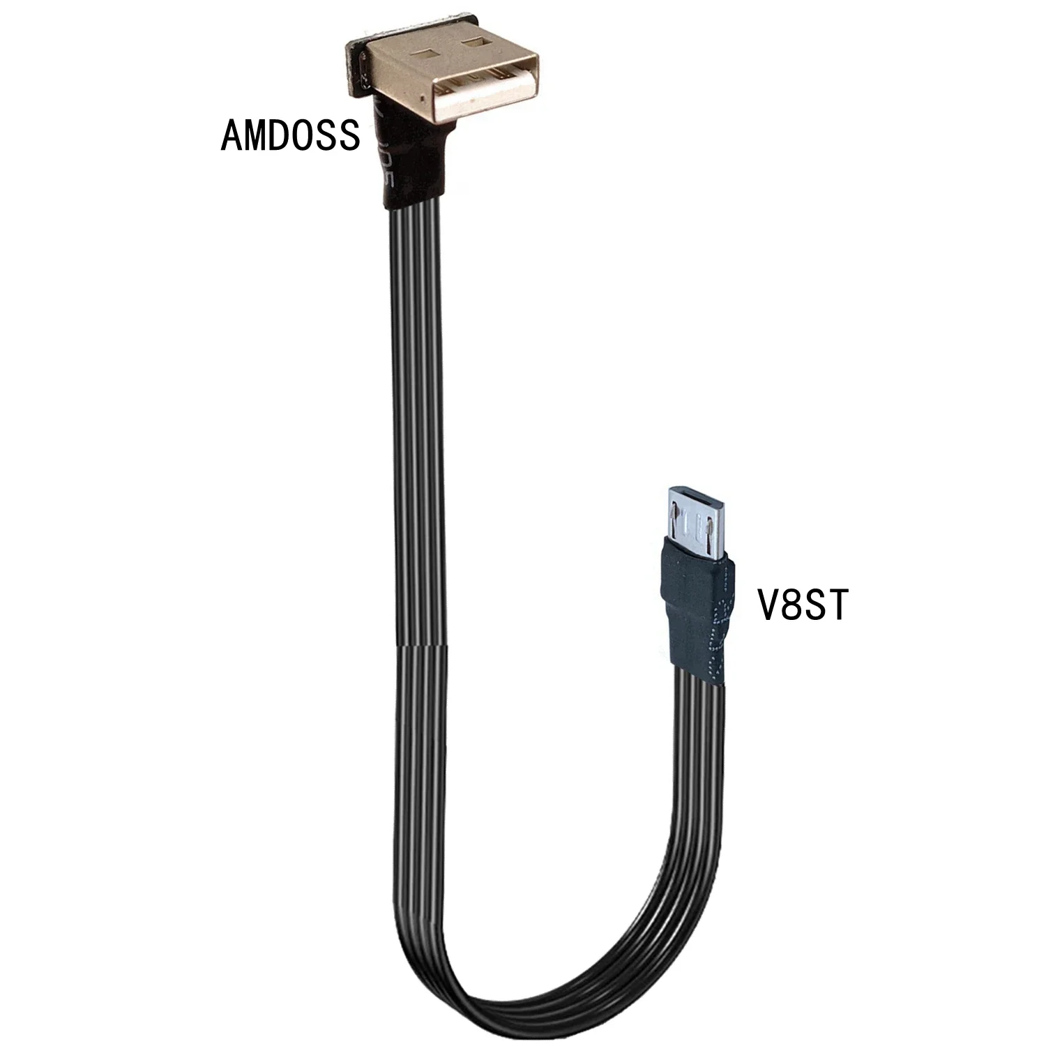 10CM-50CM Super plano Flexible en ángulo 90 grados USB Micro USB macho a ultracorto USB macho Cable conector de carga de datos