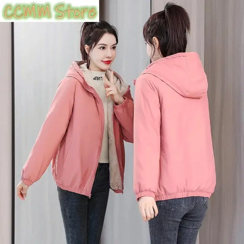 Add Velvet Padded Coat Women Winter Hooded Outerwear Ladies Warm Cotton-Padded Jacket New Fashion Overcoat Short Female Top