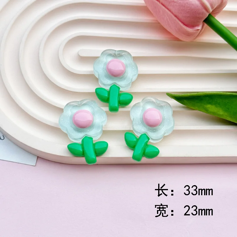 5pcs 반투명 반짝이 꽃 시리즈 수지 DIY 쥬얼리 액세서리 휴대 전화 케이스 구멍 신발 플랫 백 머리핀 헤어 액세서리