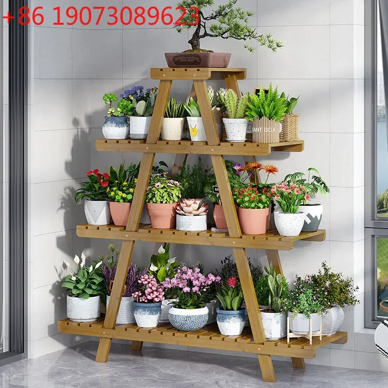 

Bamboo Trapezoidal Flower Stand Indoor Balcony Flower Stand Potted