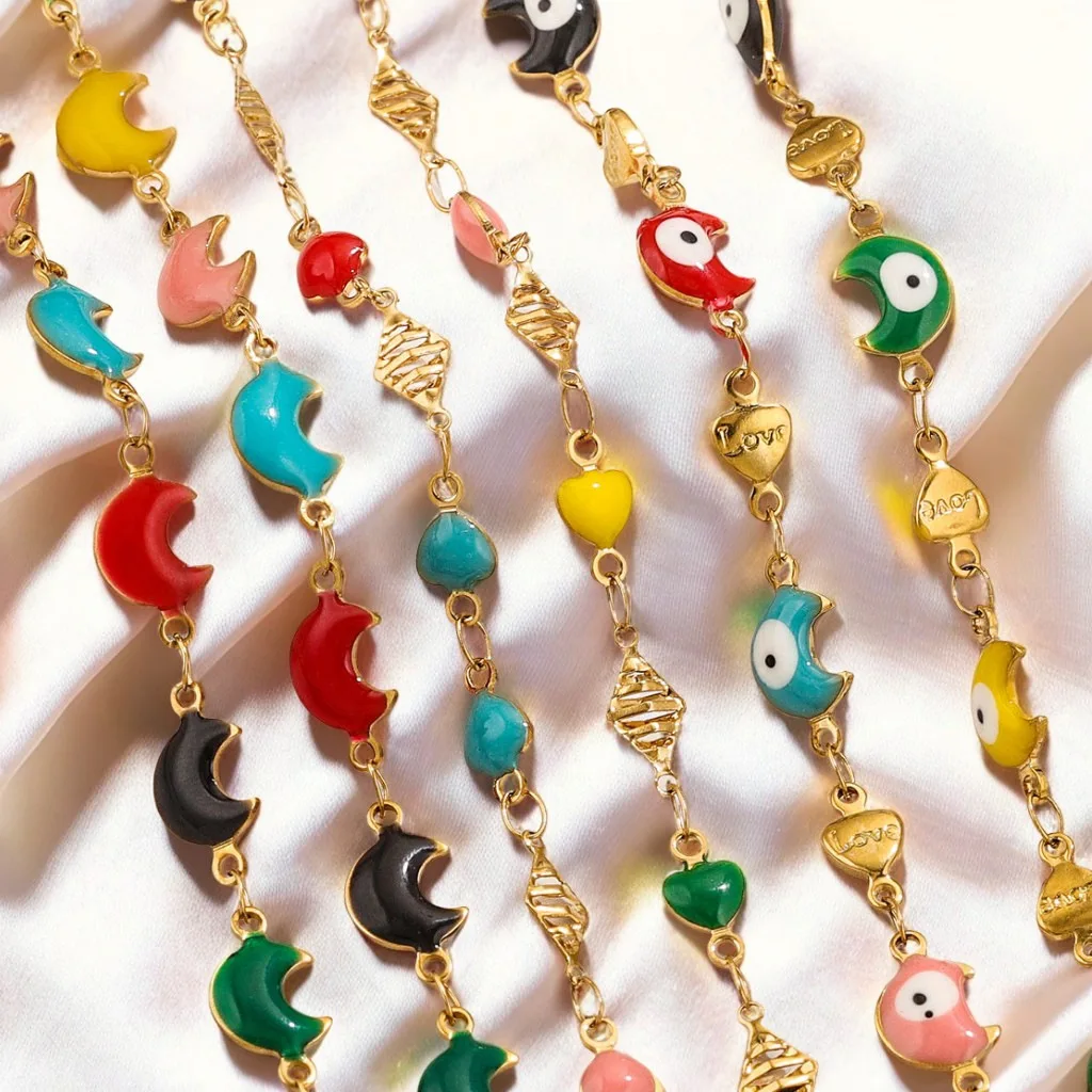 1 M Stainless Steel Enamel Evil Turkish Eye Bracelet Jewelry Accessories Ladies Gold-plated Anklet Necklace Jewelry