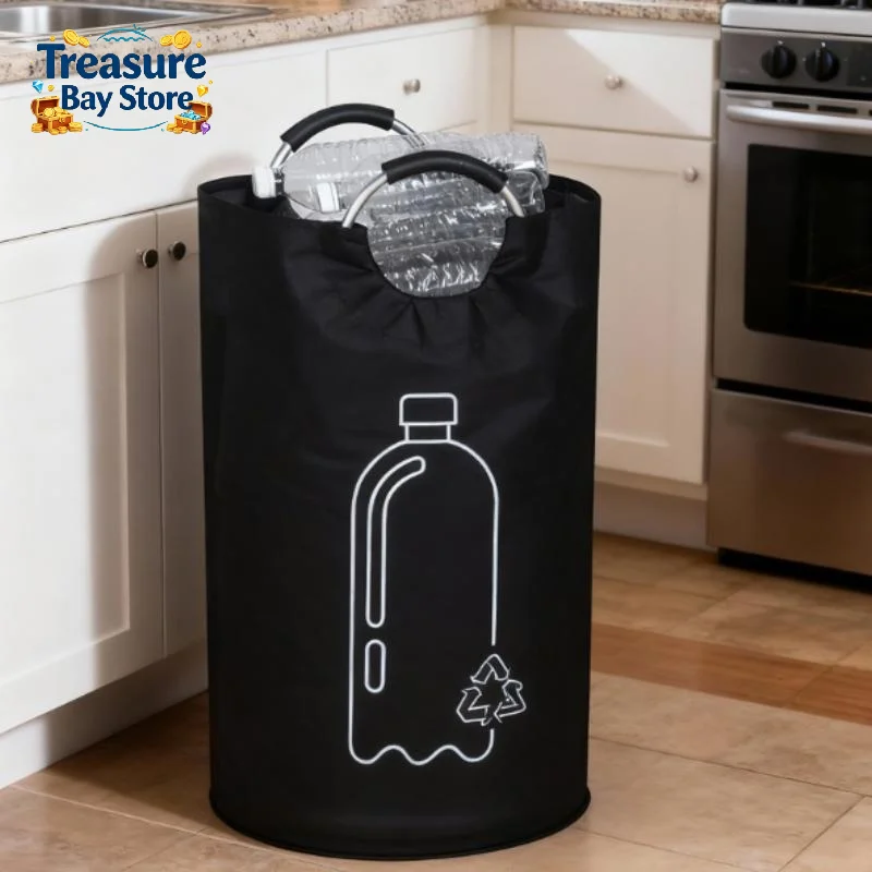 Poubelle de recyclage pliable 82L, grande capacité, panier de rangement pour bouteilles avec poignée en aluminium
