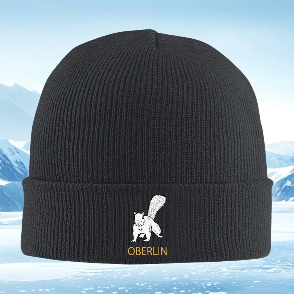 2026 Smiling squirrel with fluffy tail,OBERLIN. Men Women Unisex Knitted Hat Beanie Pullover Cap Winter Thermal Warm Christmas O