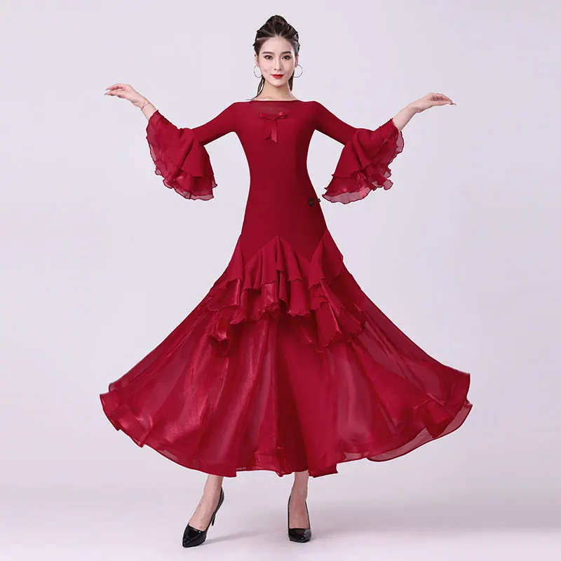 Doubl professional Moden dance red dress ladies 2024 new Latin dance dress square dance performance ballroom dress summer