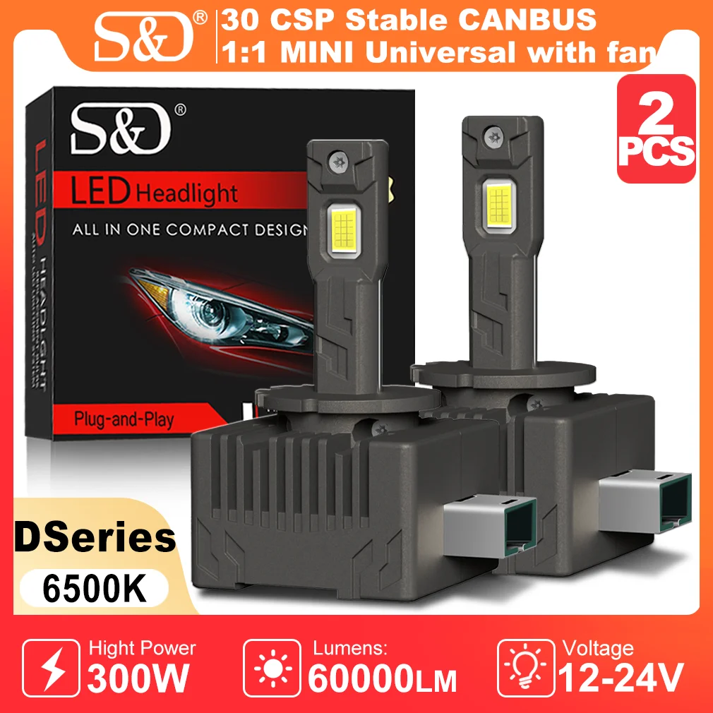Image of S&D D1S D3S LED-Scheinwerfer CANBUS HID Superhell D2S D4S 300W 60000LM LED-Birne D1R D2R D3R D4R 6500K 12-24V Autolicht Autolampe