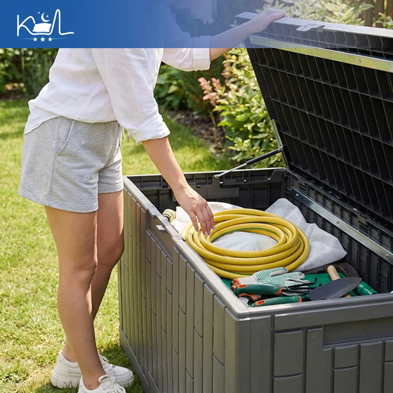Outdoor Storage Box, Garden Patio Pool Tool Deck Box, Plastic Waterproof Lockable Storage Cabinet Organizer view 6