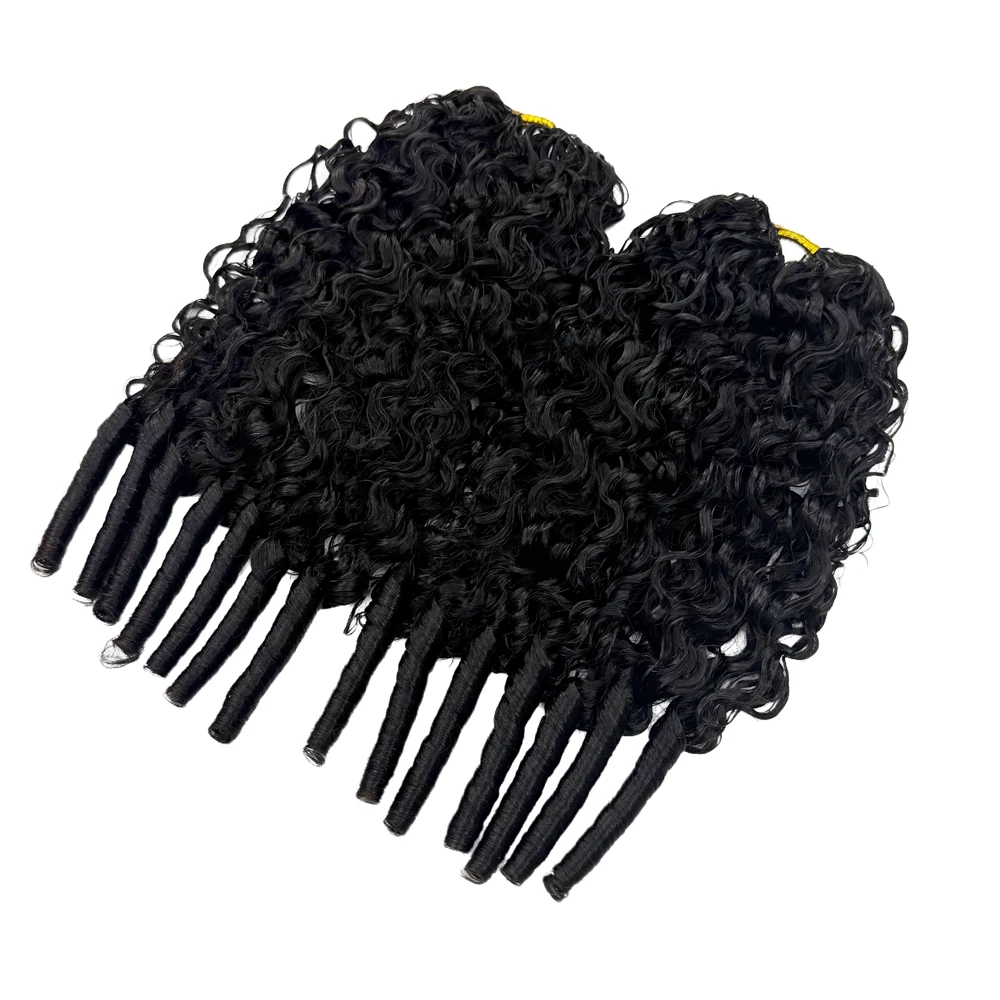 Burmese Curly Feather Crochet Human Hair Extensions Pre Looped Pre Separated Knotless Hair For Braiding