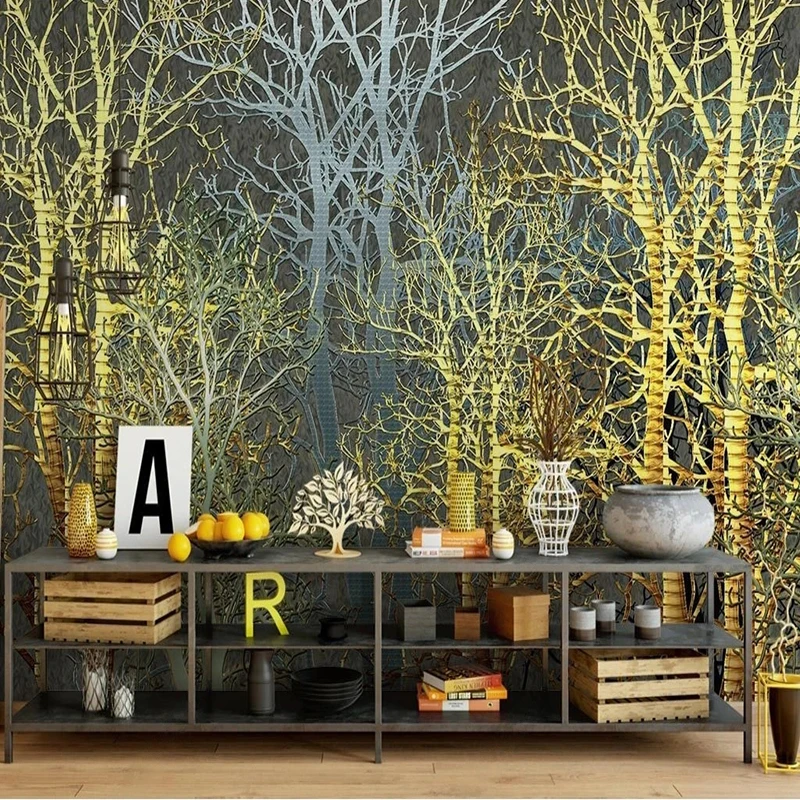 

Custom Any Size Mural Wallpaper Modern Golden Abstract Forest Fresco Living Room Bedroom TV Sofa Background Home Decor Poster