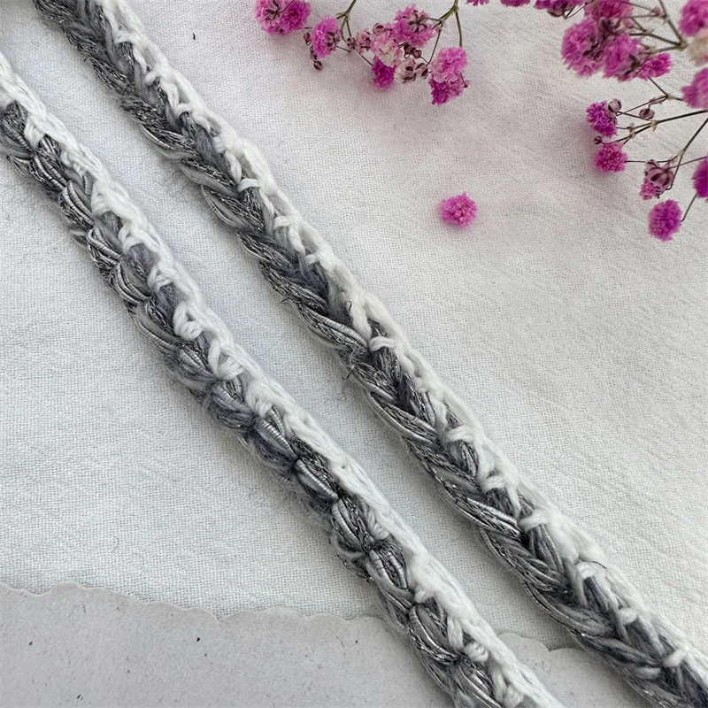 1.5cm Wide Light Gray Handmade Lace Woven Tape DIY Coarse Tweed Jacket Decorative Edge Cuffs Clothing Accessories Webbing Strap