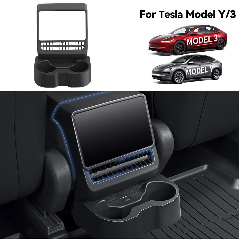 

For Tesla Model 3/Y Highland Juniper Rear Center Console Air Outlet Cover Organizer Storage Box Cup Holder Car Accessories