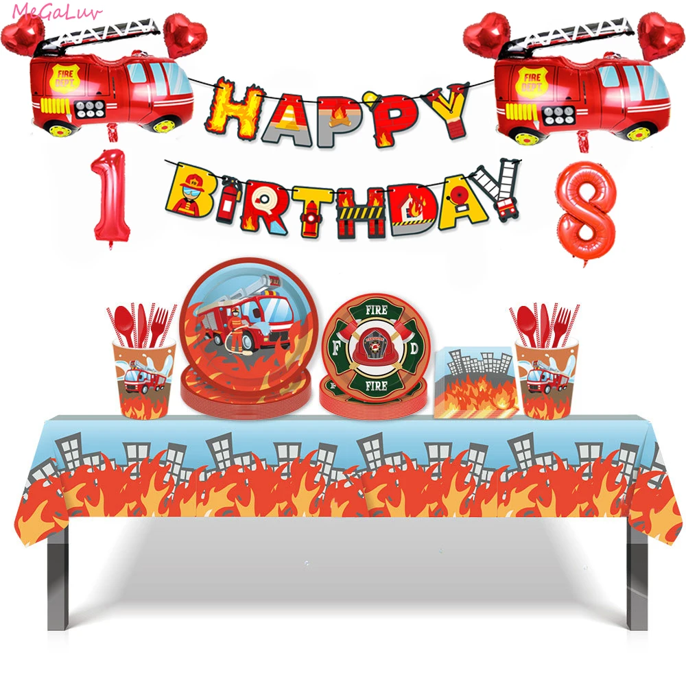 

Fire Truck Theme Disposable Tableware Kids Birthday Party Paper Plate Cup Napkin Fireman Boy Baby Shower Party Decor Supplies