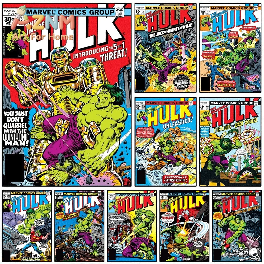 AZNM The Incredible Hulk You Just Don't Quarrel With The Quintronic Man Vintage Comic Collage Canvas Wall Art Unframed Print,