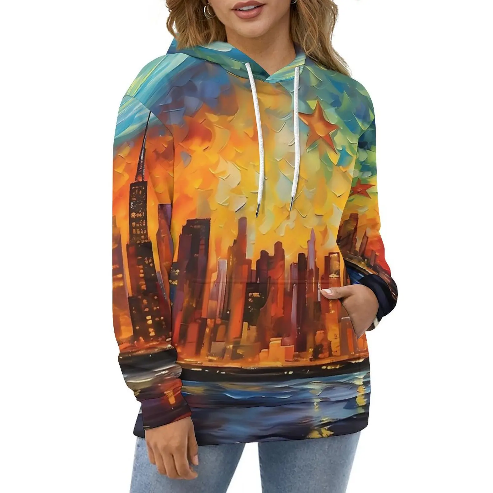 

Abstract Starry Night Casual Hoodies Van Gogh Cool Hoodie Ladies Long Sleeve Harajuku Custom Loose Oversized Hooded Sweatshirts