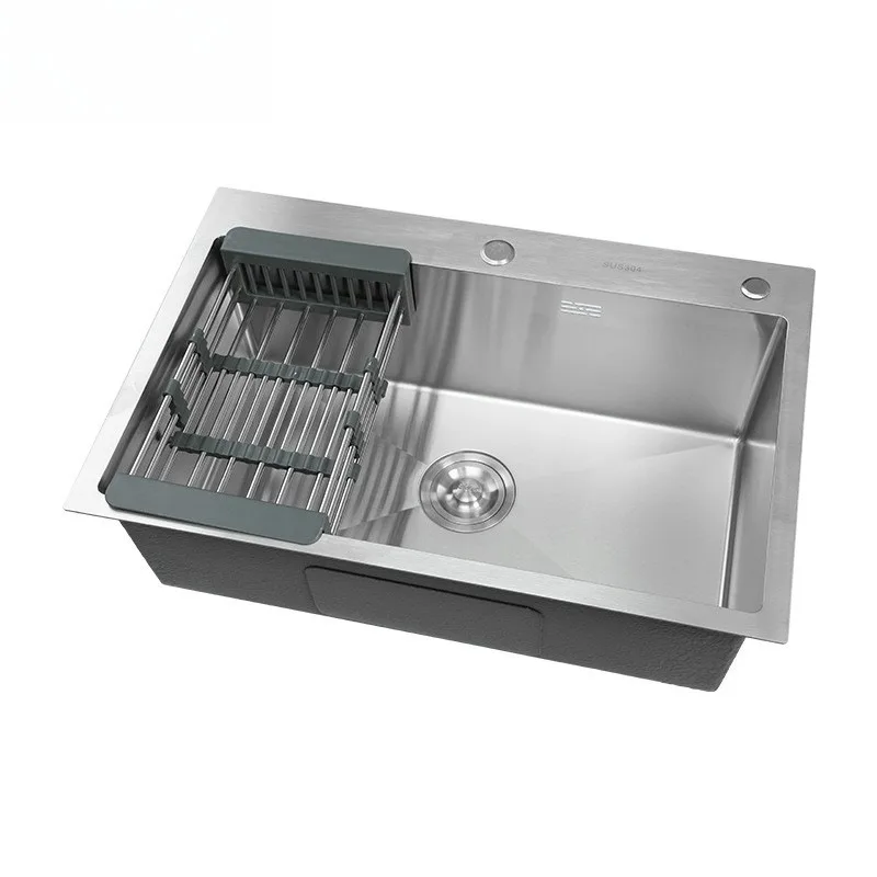 Hot Sale SUS304 Stainless Steel Primary Color Kitchen Sinks 68*45cm Single Bowl Brushed Handmade Kitchen Sink Multi-purpose