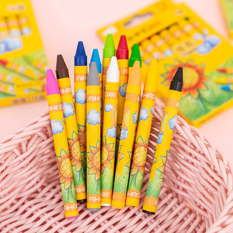 Crayons Creative Cartoon 8/12 Colors Drawing Non-Toxic Oil Pastels Kids Student Pastel Pencils Art Supplies Student Crayon Set