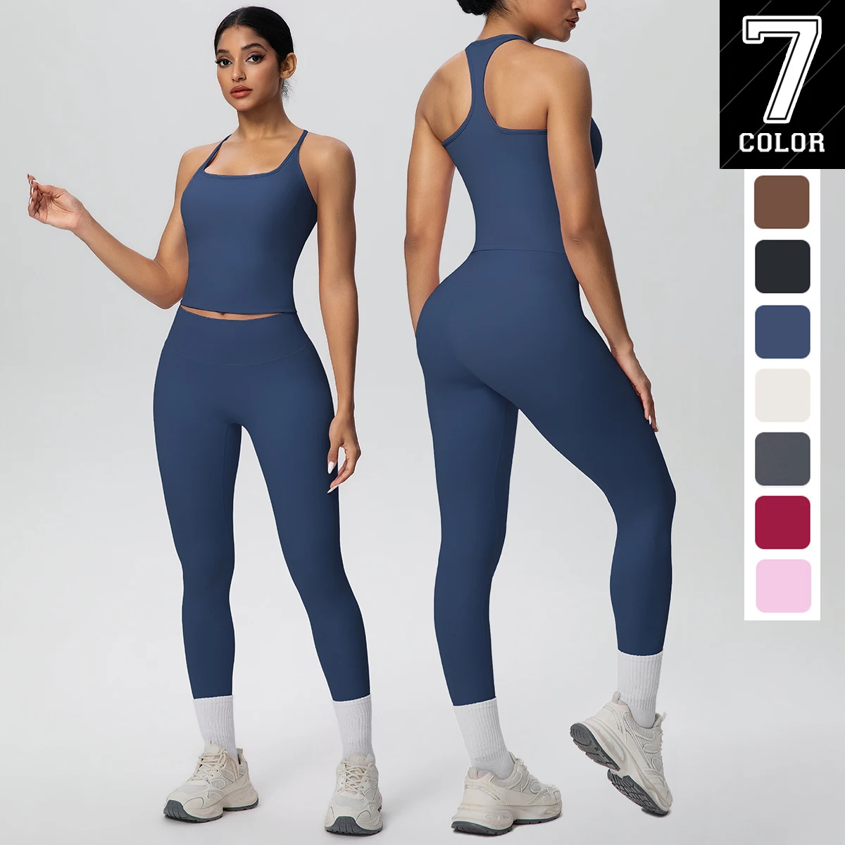 2PCS Einfarbig Schnell Trocknend Fitness Yoga Set für Frau Backless I-förmigen Weste Atmungsaktive Workout Top Gym yoga Leggings Set