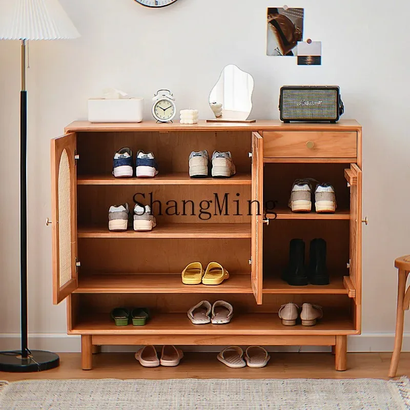 

CL Home Solid Wood Household Entry Rattan Entrance Cabinet Living Room Simple Shoe Storage Locker