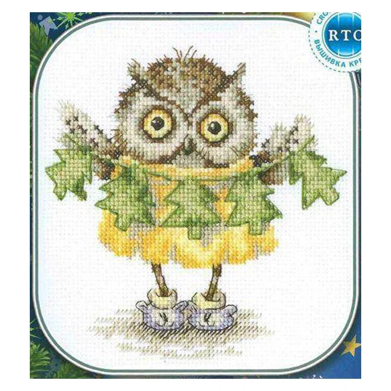 Amishop Gold Collection Lovely Counted Cross Stitch Kit Christmas Tree Necklace Ornament New Year Yellow Owl Rto C229