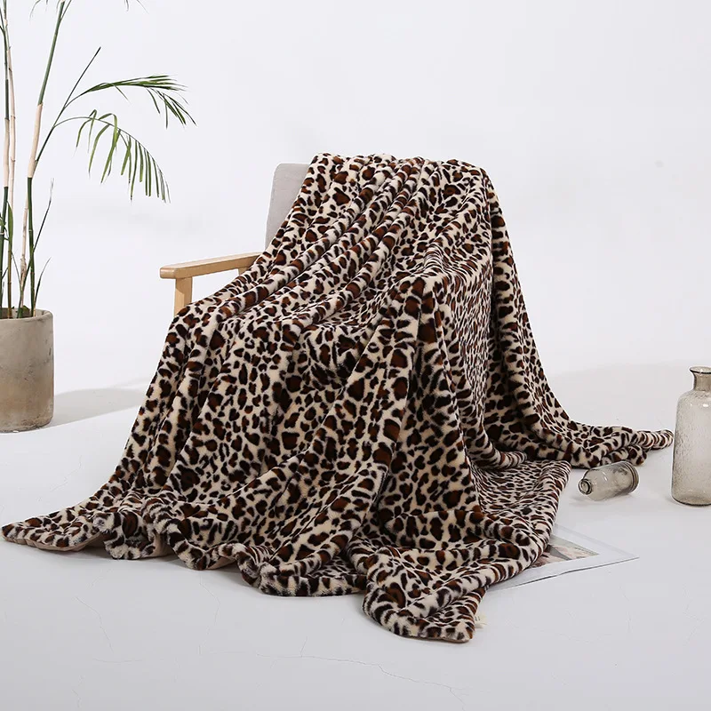 

Luxurious Leopard Print Faux Fur Throw Blanket Soft Cozy Versatile for All Seasons for Couch Bed Office and Travel Retro Style