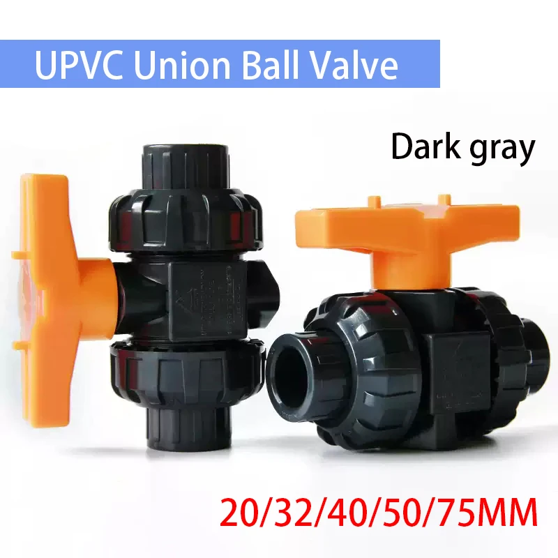 1PCS 20/25/32/40/50/63/75mm Dark Gray UPVC Union Ball Valve Pipe Socket Ball Valve Aquarium Fish Tank Connectors Fittings