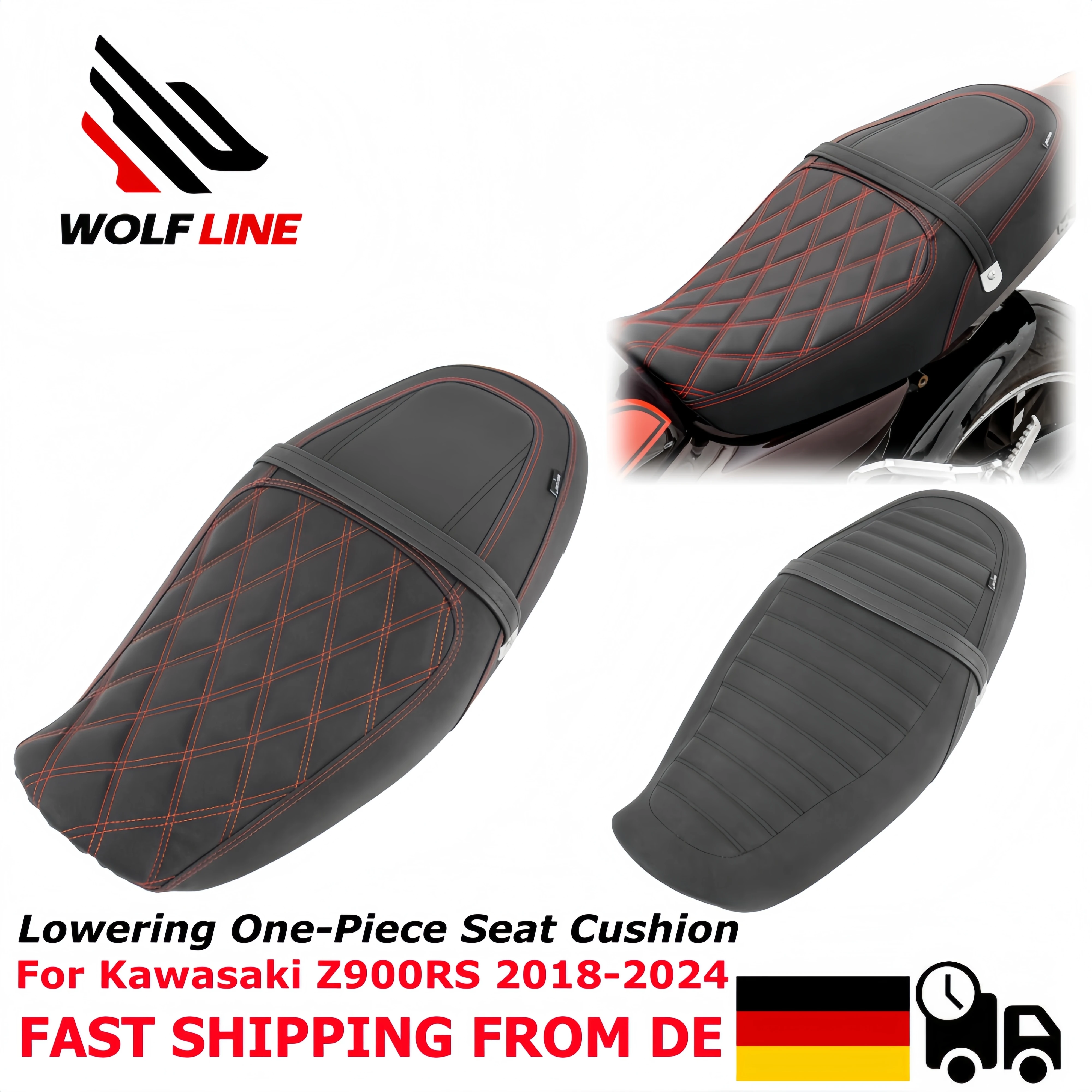 WOLFLINE Z900RS Cuscino del sedile integrato per abbassamento per Kawasaki Z900RS Cuscino della sella del sedile abbassamento regolabile in un unico pezzo 2018-2024