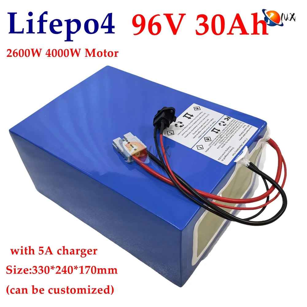 LiFePo4 96V 30Ah lithium battery pack 3.2v cells with protect fuction for 7000w high power motorcycle AGV tour bus +5A Charger