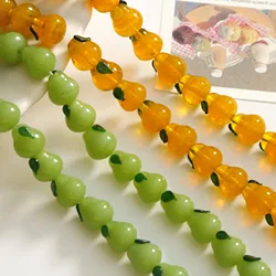 5pcs Handmade Fragrant Pear Lampwork Beads 13x12mm Loose Spacer DIY Green Yellow Murano Glass Bead For Jewelry Making Bracelet