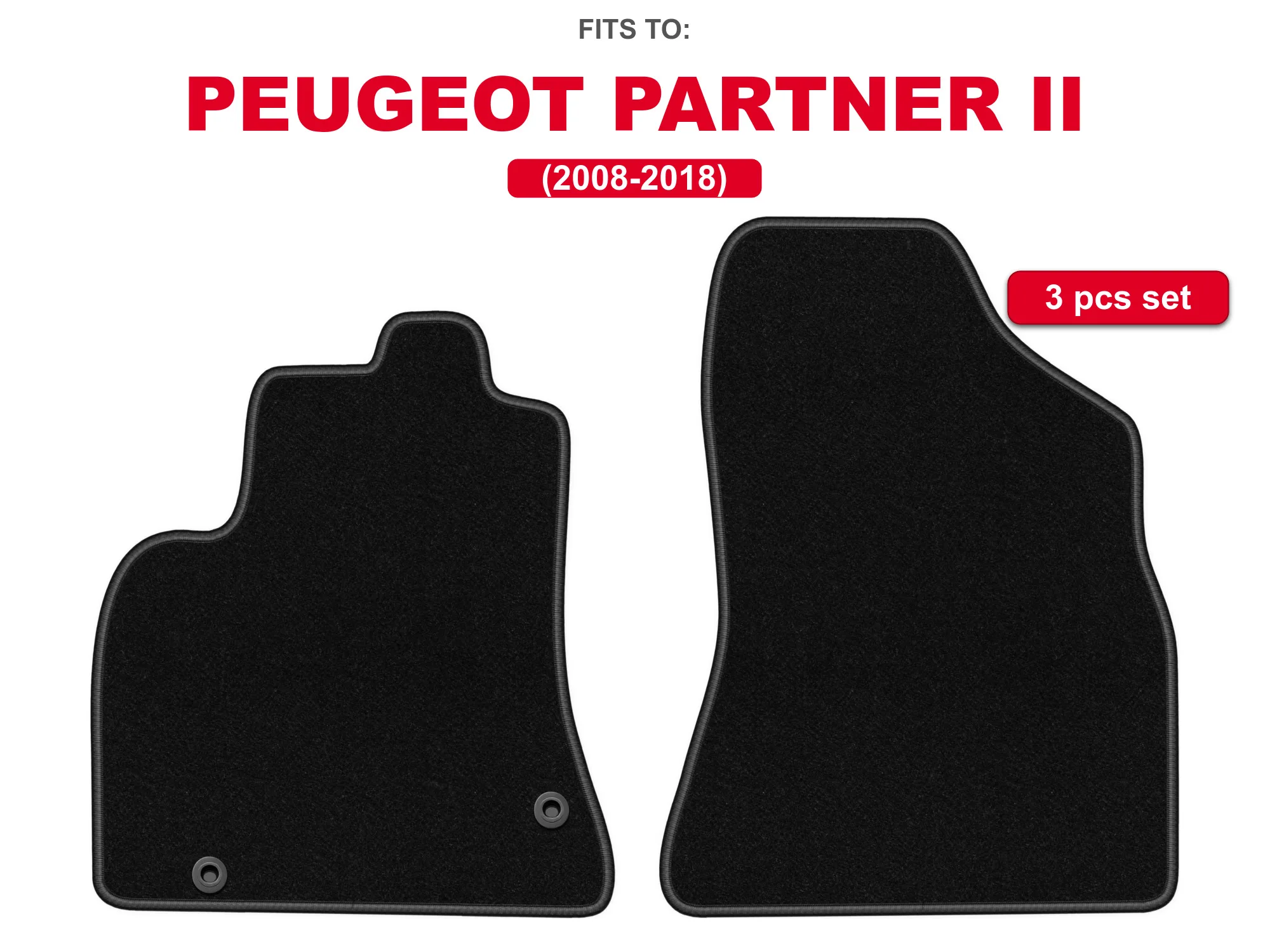 Velours vloermatten vooraan zwart voor: Peugeot Partner II 2008-2018 5-persoons auto voortapijt matset voor voertuigvloer