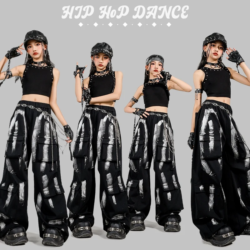 モダンジャズガールズダンス服黒へそトップスパンツクールヒップホップダンス衣装-kpop-ステージパフォーマンス衣装トレンド-bl16349