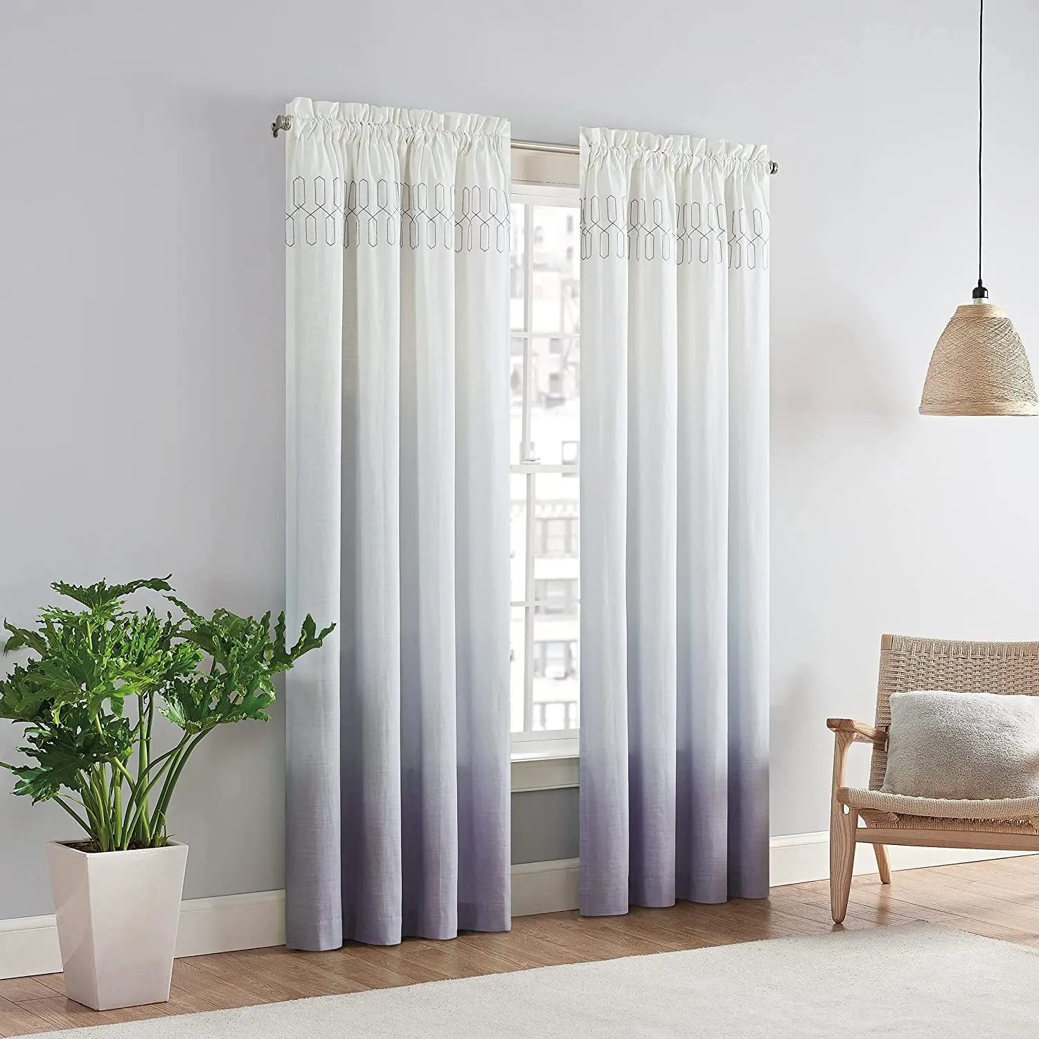 100% Cotton Modern Boho Decorative Ombre Rod Pocket Window Curtain for Living Room (1 Panel), 52 in x 84 in