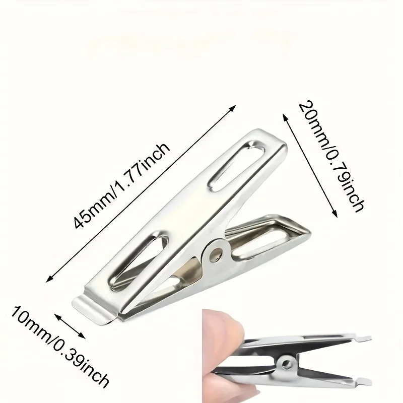 20 Stück Flachmund Wäscheklammern aus Edelstahl, Binder Clips, Trocknungshalter, Metallklammer Set für Socken und Kleidung Haushaltswäsche Zubehör robuste Wäscheklammern Trocknungsklammern Kleidung organisieren Multifu – Detail 6