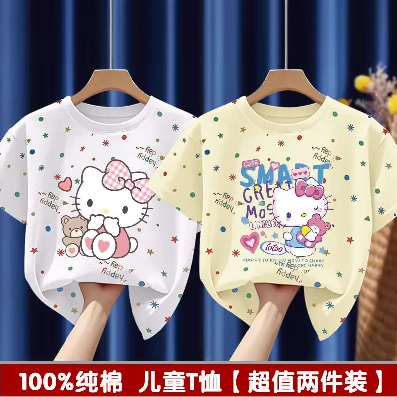 

2-Pack Cartoon Clothing Children's Summer Thin 2026 New Girls Full Print T-shirt Short-sleeved Cotton Top