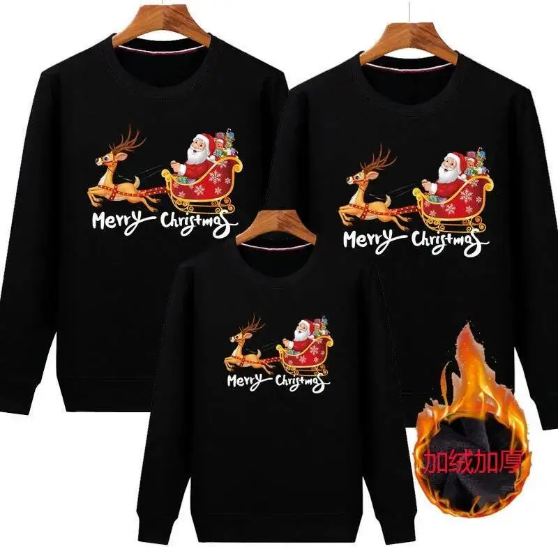 Family Christmas&deer Print Family Together Matching Sweatshirt Casual Christmas Hoodie Christmas Day Holiday Clothes Tops