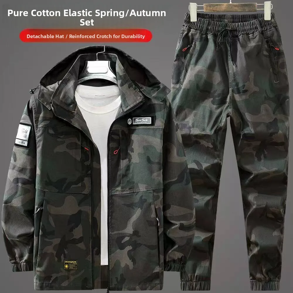 

Men's Camouflage Workwear Set Thiened Outdoor Casual Anti-Scalding W Work Clothes Long Sve Zipper Cotton Blend Fabric