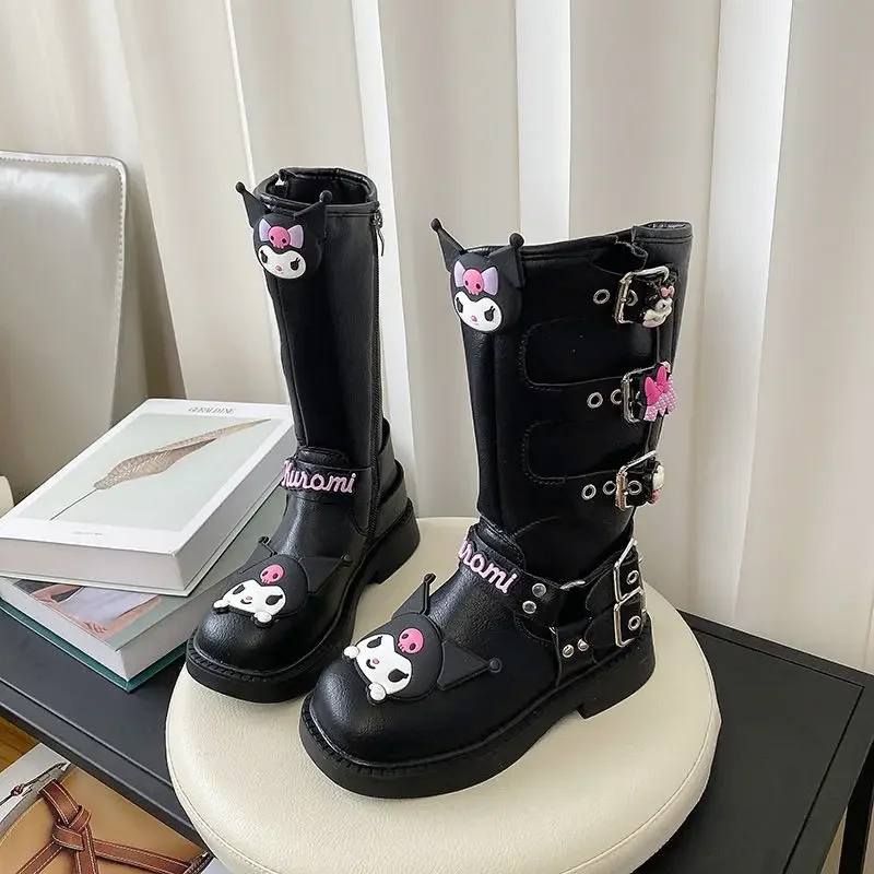 

Girly Heart Kawaii Sanrio Kuromi Anime Board Shoes Children Cute Cartoon Long Boots Leather Warm Shoes Lovely Gifts for Kids