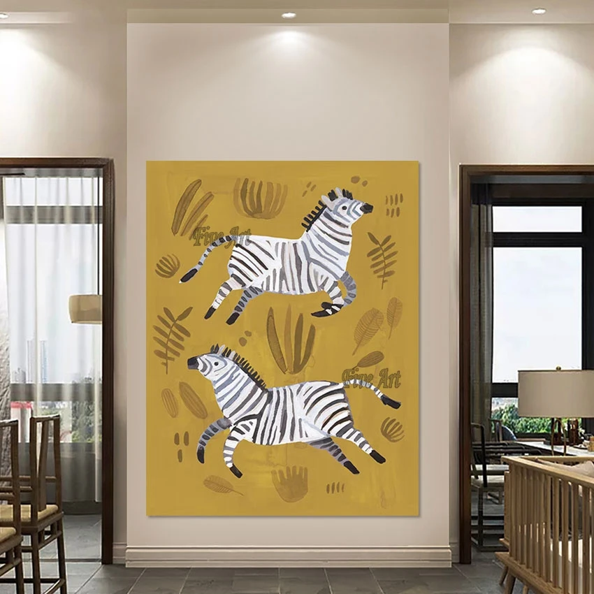 100% Handmade Two Fat Zebras Abstract Animal Painting Living Room Wall Picture Home Decoration Pieces Canvas Acrylic Art