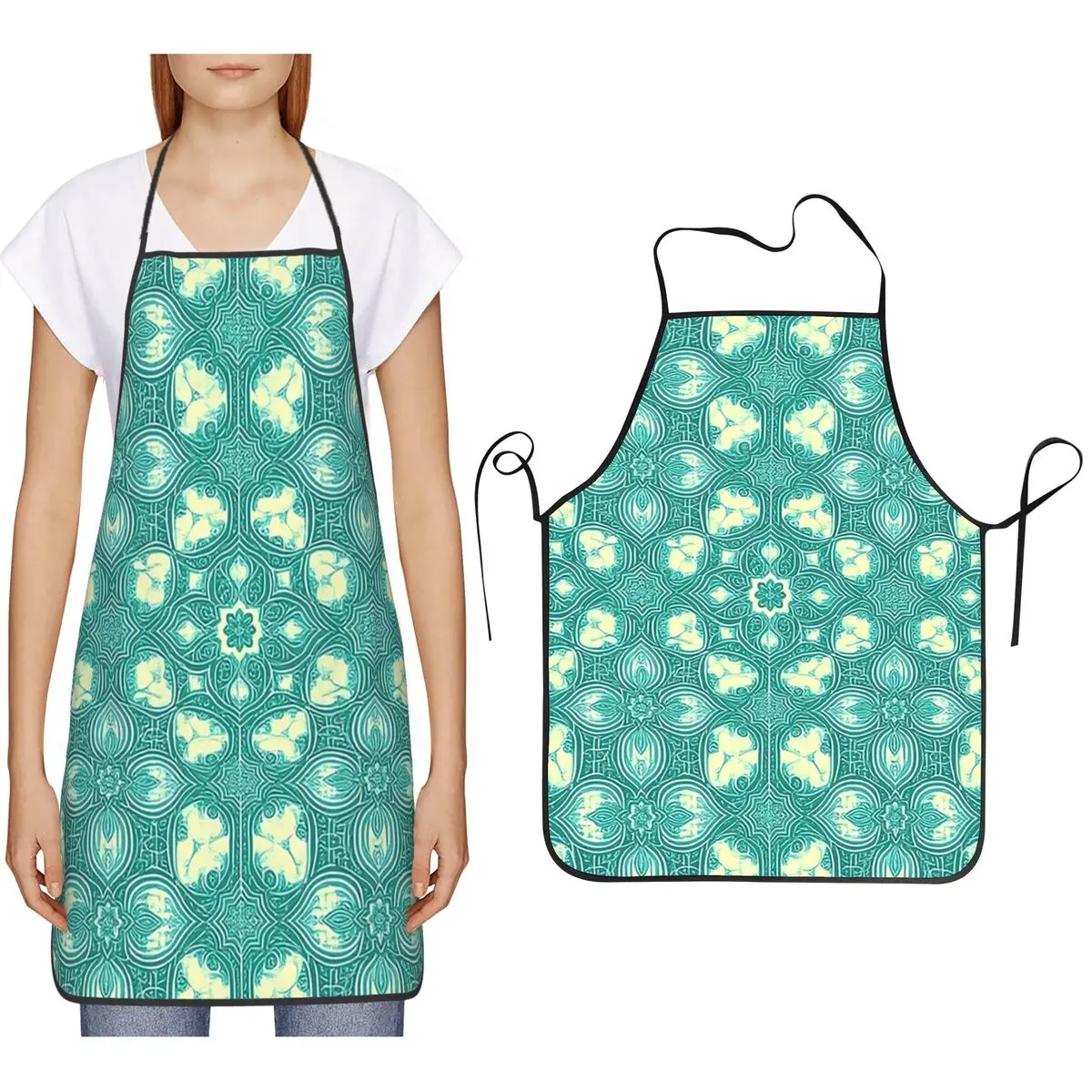 Copy Of Blue Mosaic Grid Symmetrical Geometric Repeated Texture Aprons Chef Cooking Baking Tablier Bib Kitchen Cleaning Pinafore