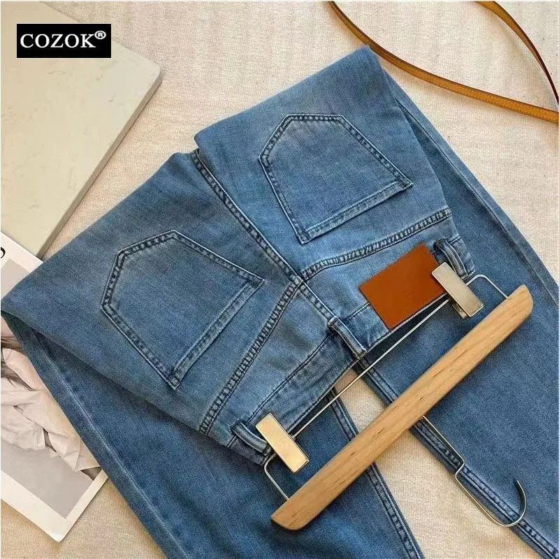 

Cozok Baggy Jeans for Women 2024 Traf Spring Highwaisted Nine-point Pants Korean Style Versatile Casual Straight-leg Harem Jeans