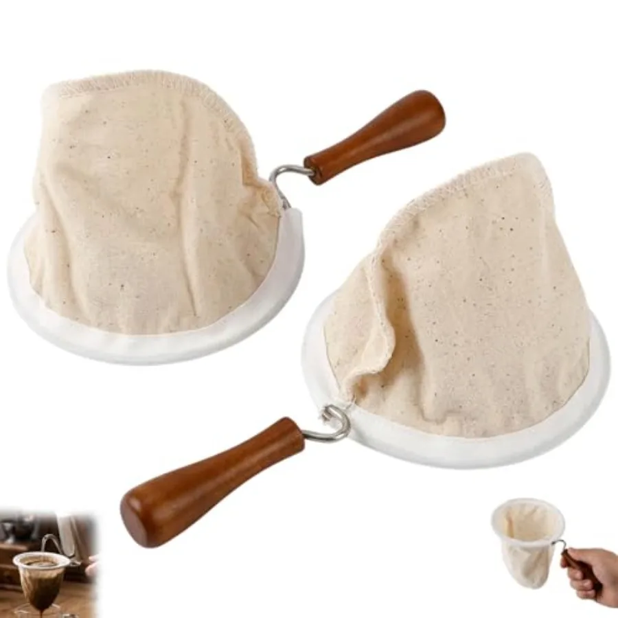 

2PCS Reusable Cloth Coffee Filters, Colador de Cafe de Tela, Coffee Strainer for Pour Over and French Press Brewing, Natural Wo