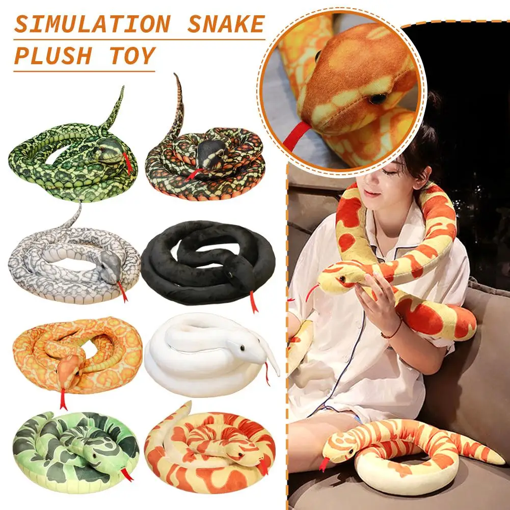 110/160cm Simulation Snake Plush Toy Hand-sewn Snake Doll Gift Creative Funny Plush Pillow Sofa Decoration Sleeping Companion