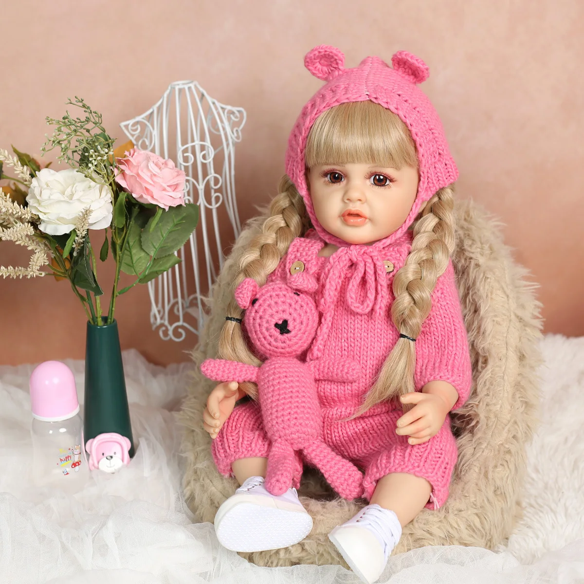 

55cm wig cover soft silicone simulation baby and children's early education puzzle toy birthday gift