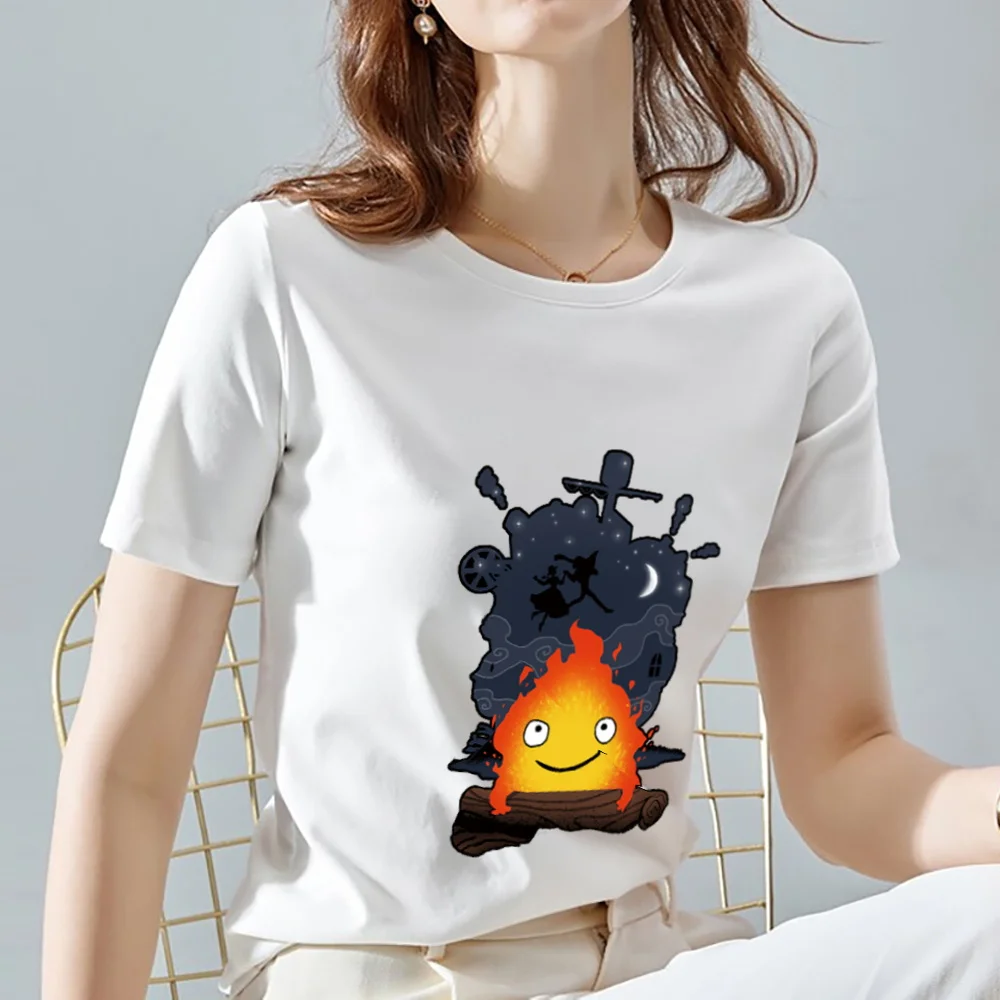 

Casual T-Shirts 2022 Casual Short Sleeves White Round Neck Japanese Flame Comic Print Women's Clothing Harajuku Fashion Tops