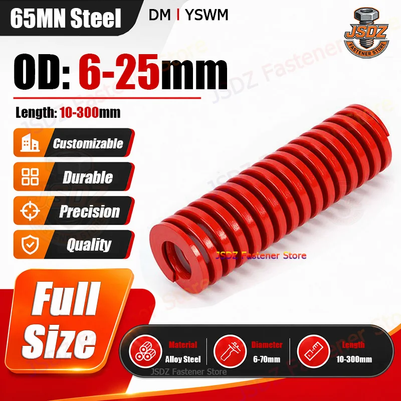 1pcs Red Mold Spring OD 6/8/10/12/14/16/18/20/22/25mm Loading Die Compression Spring Length 10-300mm Flat Wire Sping DM/YSWM