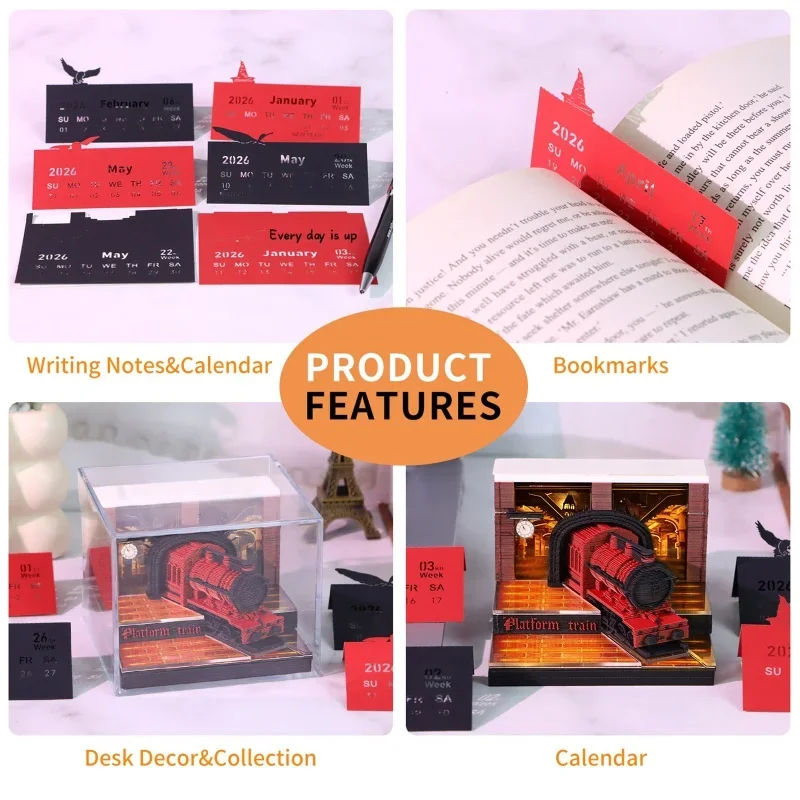 

Календарь 2026 — настольный аксессуар со светодиодной подсветкой, 3D-стиль, блокнот с художественной резьбой по бумаге, идеально подходит для рождественского подарка