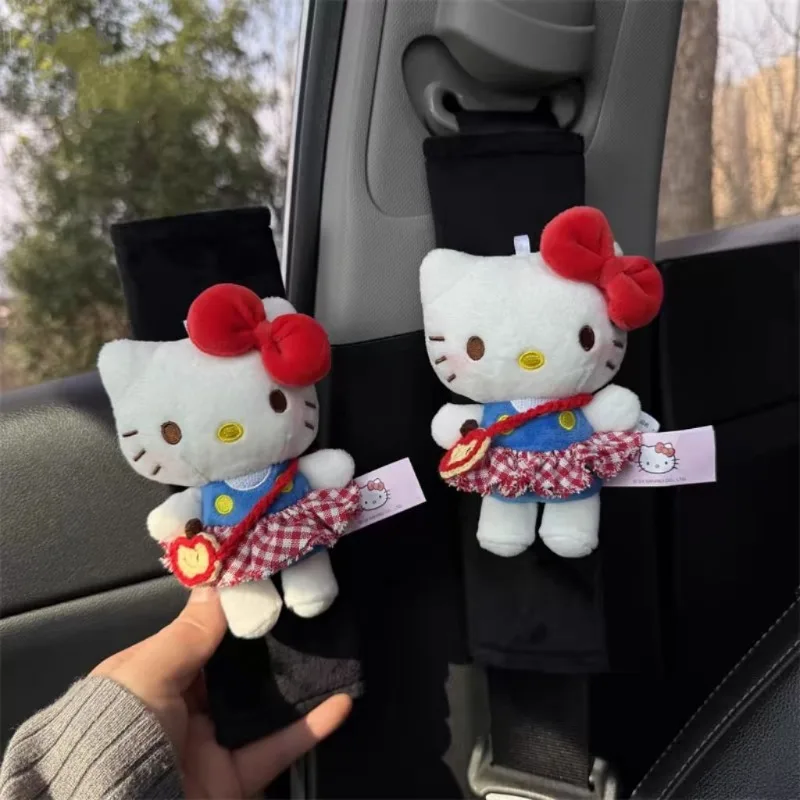 

Sanrio Hello Kitty Fuzzy Car Seat Belt Cover Cute Anime Cartoon Kitty Doll Car Interior Decoration Soft Safety Auto Strap Pads