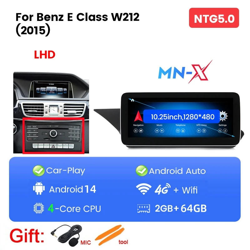 MEKEDE Android 14 4G LTE CarPlay Alles-in-een Voor Mercedes E-Klasse W212 S212 Auto multimedia Speler Android Auto Draadloze CarPlay
